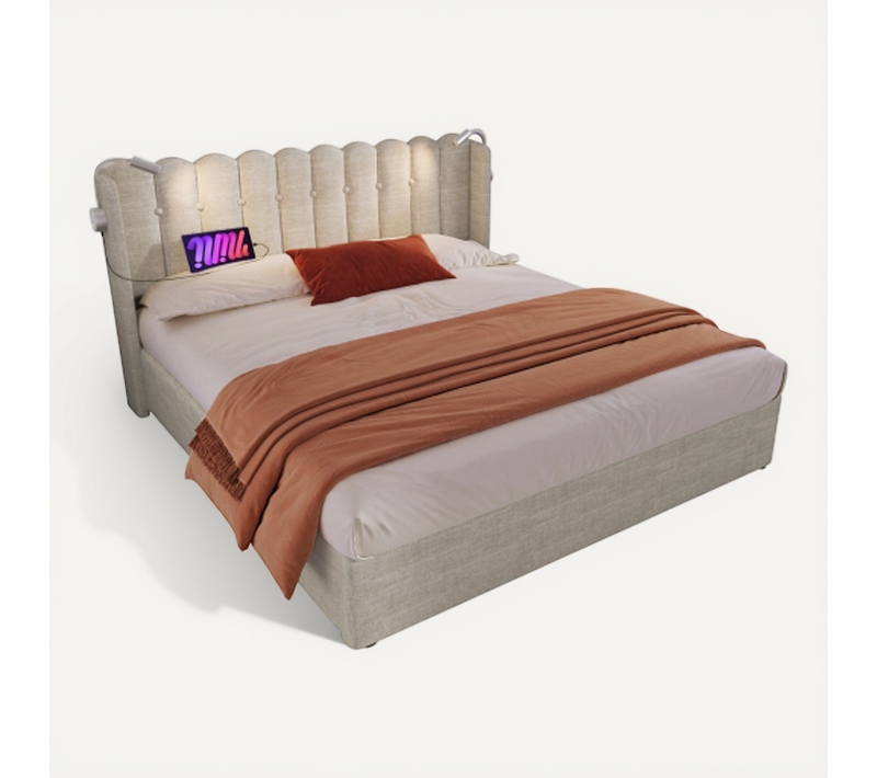 Lit Double Capitonné-lit Junior 160x200cm-fonction De Chargement-espace De Rangement-velours-bois