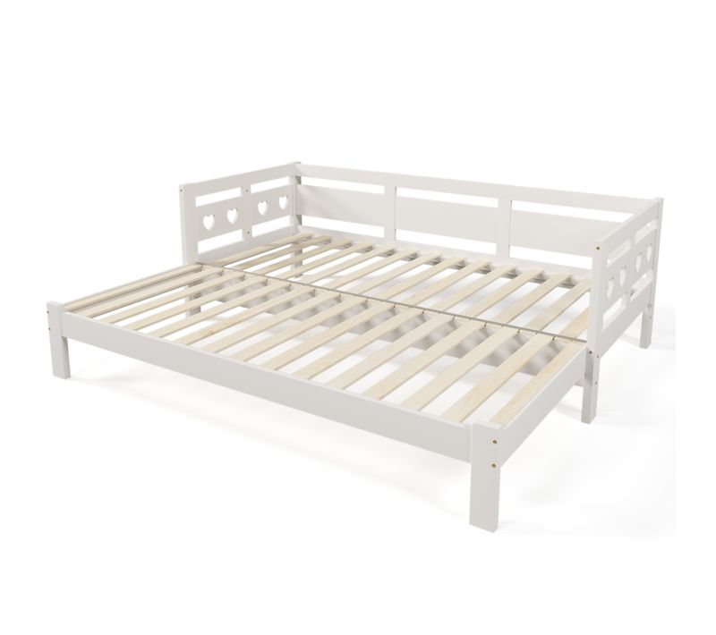 Lit Extensible 90 X 190 Cm-en Pin Massif-lit Gigogne-forme Cœur-blanc