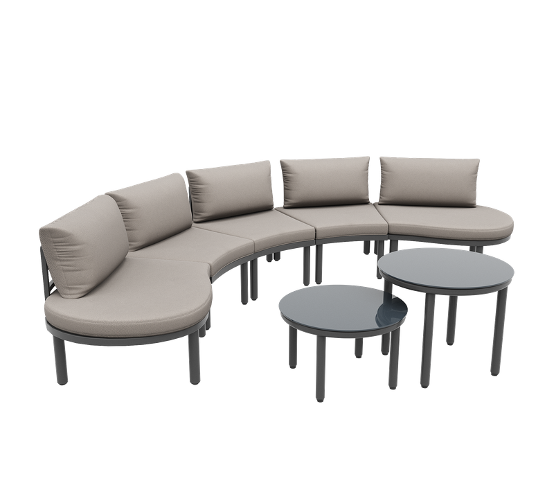 Salon De Jardin 5 Places - 2 Tables Verre Trempé, Acier Galvanisé, Coussins, Pieds Réglables - Gris