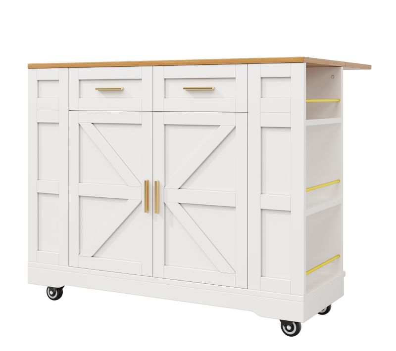 Îlot De Cuisine - Blanc - Multifonctionnel - Rangement Intégré - Design Scandinave