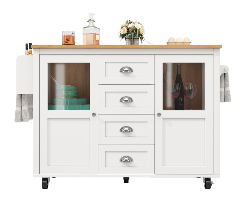Îlot De Cuisine - Extensible - Blanc/noir - 4 Tiroirs - 2 Portes