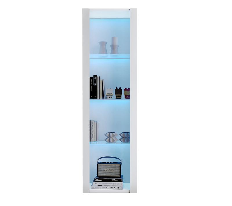 Vitrine Laquée Blanche Brillante Avec Éclairage LED-3 Étagères En Verre-armoires Hautes-blanc