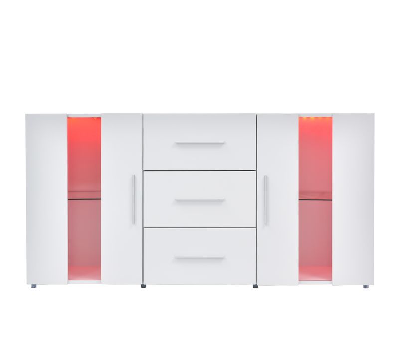 Buffet-armoire De Rangement-penderie-meuble Bas-avec Éclairage LED 16 Couleurs Pour Salon-blanc