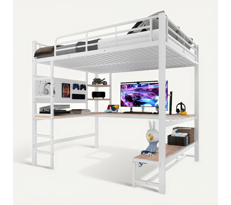 Lit Mezzanine 140 X 200cm-bureau-prises USB Et Type-c-bande LED-structure En Fer-blanc