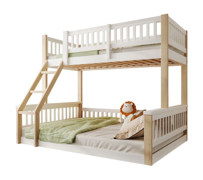 Lit Superposé-90x200cm + 140x200cm-barrière De Lit-lit Enfant-style Simple-blanc Et Naturel