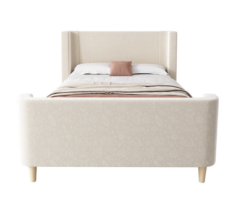 Lit Enfant 90 X 200 Cm-lit Simple-lit Traîneau à Motif Cosmique-en Velours-beige