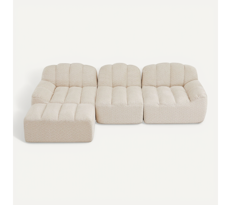 Canapé Modulable 3 Places Et 1 Repose-pieds-coussins D'assise Profonds-aucun Montage Requis-beige