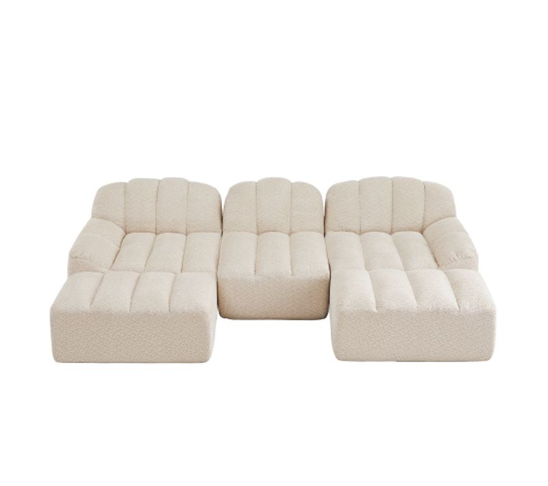 Canapé Modulable 3 Places Et 2 Repose-pieds-coussins D'assise Profonds-aucun Montage Requis-beige