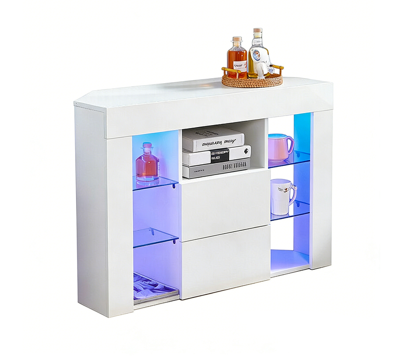 Meuble TV D'angle Blanc LED 100x40x68cm Brillant