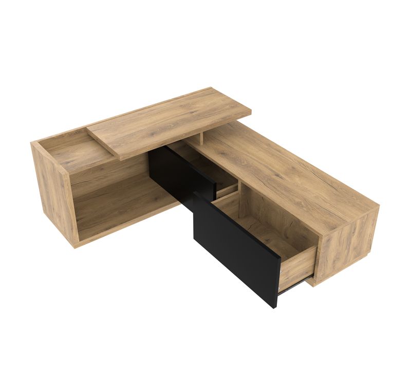 Meuble TV LED 133,5×40×45cm 2 Tiroirs Rangement Table Réglable Style Industriel Bois