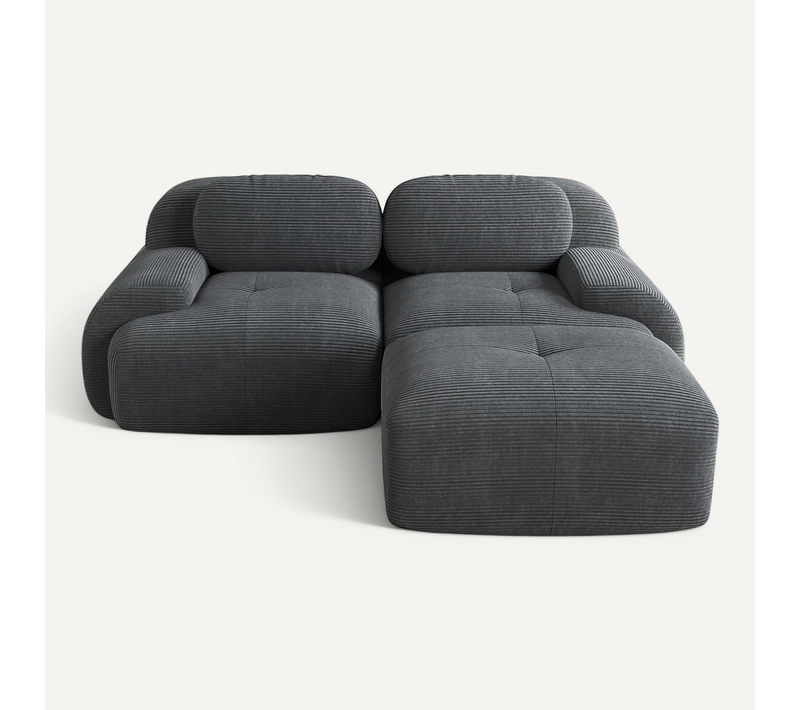 Canapé Modulaire 2 Places En Velours Côtelé Gris + 1 Pouf,confort Hautement Élastique
