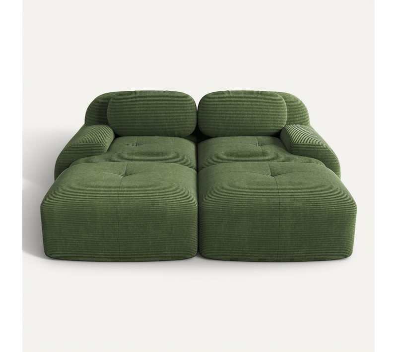 Canapé 2 Places Modulaire En Tissu Velours Côtelé Vert Avec 2 Repose-pieds