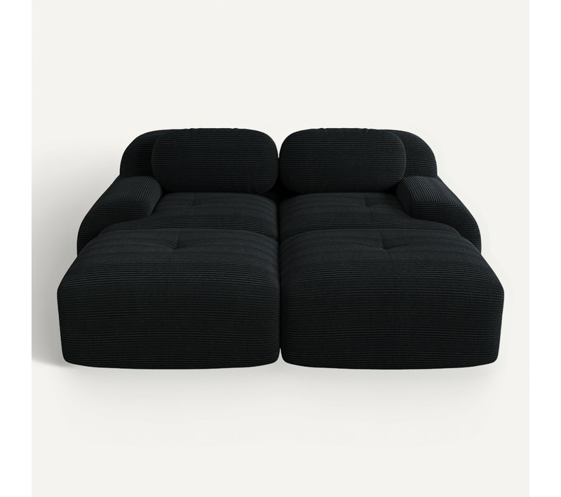 Canapé 2 Places Modulaire En Tissu Velours Côtelé Noir Avec 2 Repose-pieds