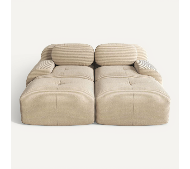 Canapé 2 Places Modulaire En Tissu Velours Côtelé Beige Avec 2 Repose-pieds