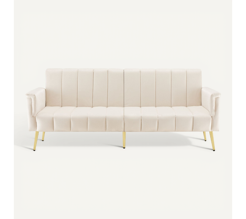 Canapé Convertible Scandinave En Velours Beige,réglable En 5 Positions (95°- 180°)