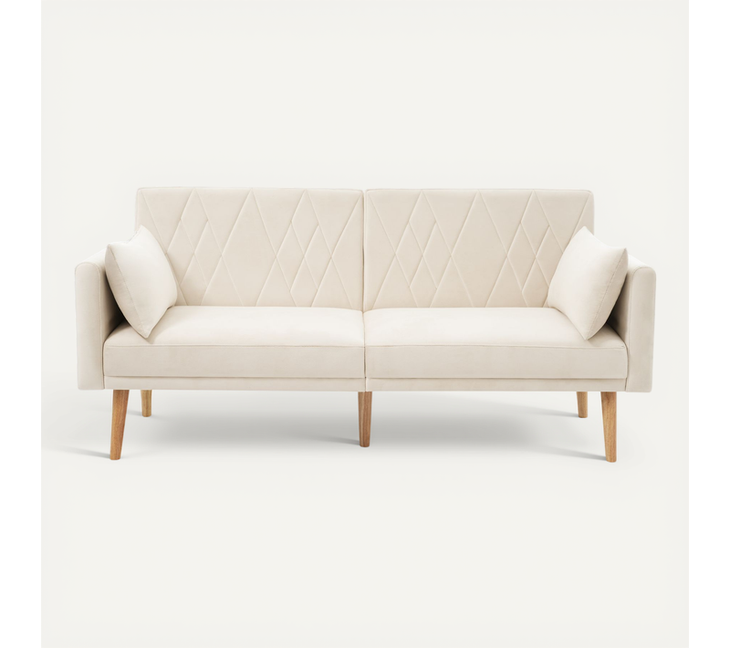 Canapé 2 Places Convertible Scandinave En Velours Beige,réglable En 3 Positions