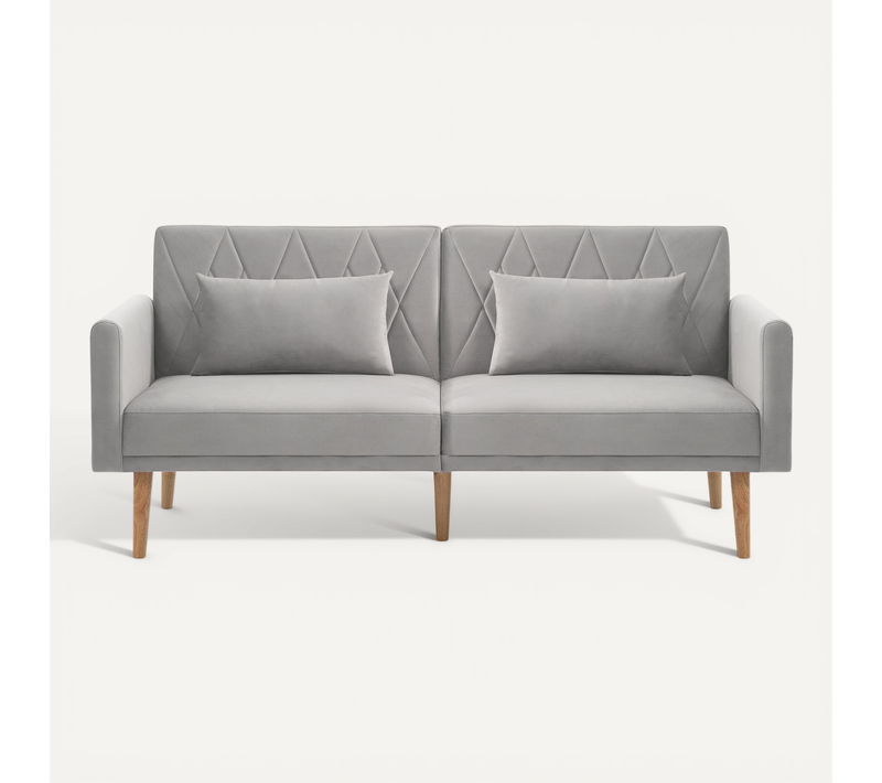 Canapé 2 Places Convertible Scandinave En Velours Gris,réglable En 3 Positions
