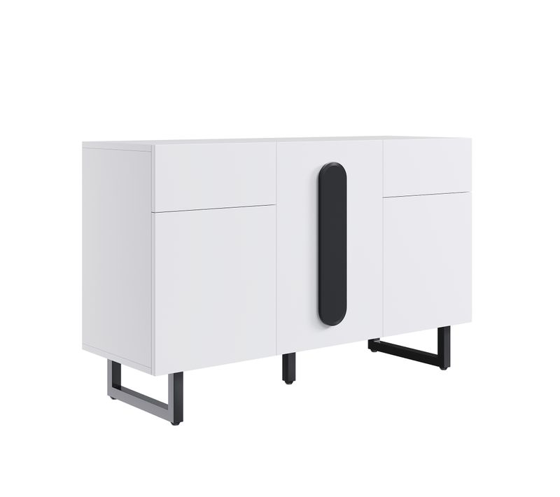 Buffet LED 3 Portes 2 Tiroirs Compartiments 120x40,5x75cm Meuble Salon Chambre Moderne Blanc