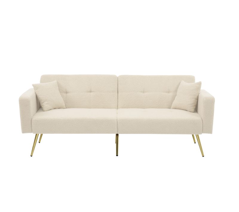 Canapé-lit 2 Places En Tissu Sherpa Doux,pliable Et Réglable,175x64x72cm,beige