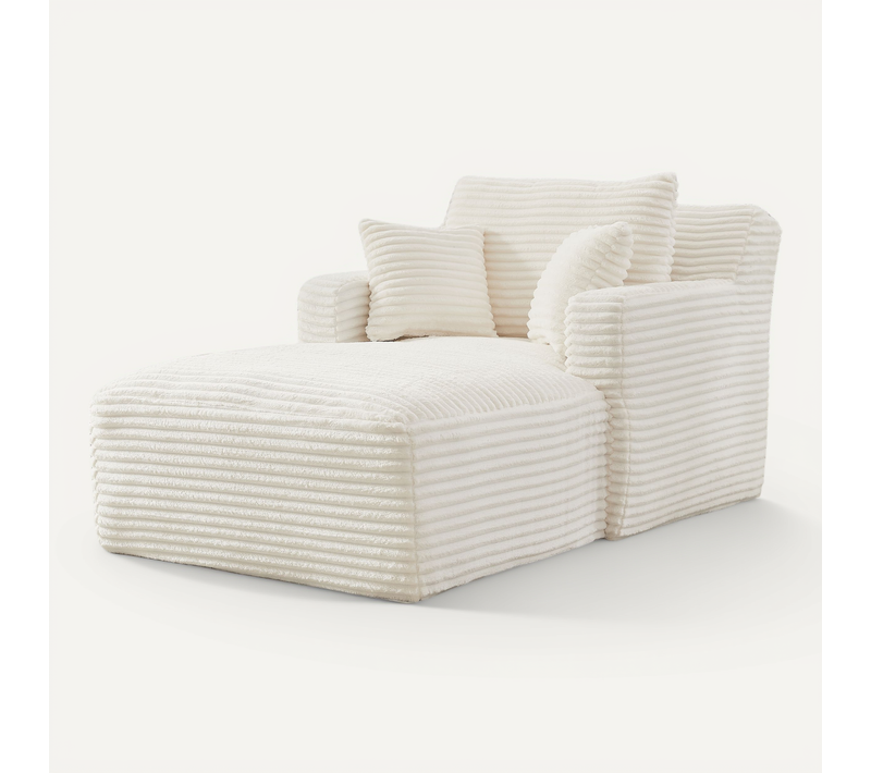Méridienne Confort Sans Montage,chaise Longue Moderne Tissu En Velours Côtelé,blanc