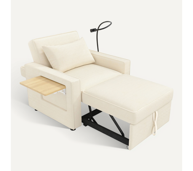 Fauteuil Convertible Avec Chargeur USB Et Support De Téléphone,tissu Velours Côtelé,beige