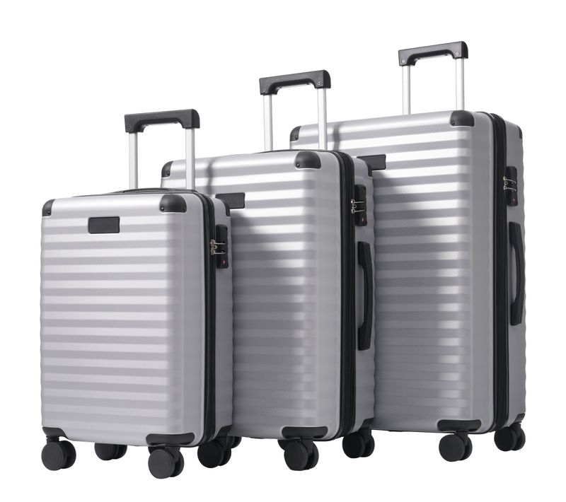 Set De Valises 3 Pièces Plastique Abs Robuste Poignée Télescopique Voyages D'affaires Gris