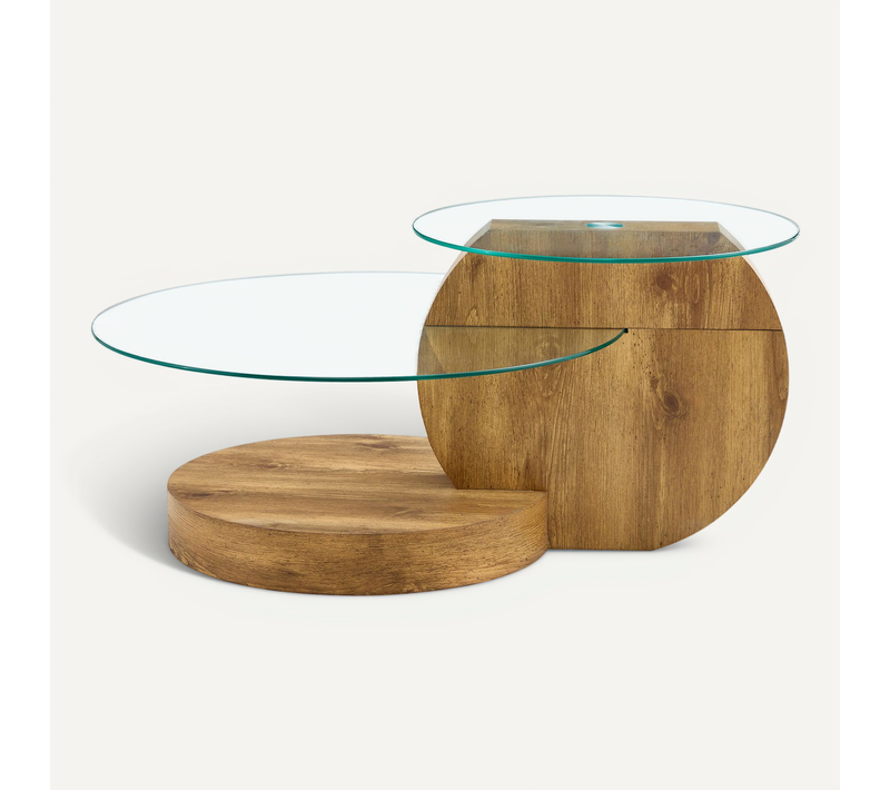 Table Basse Ronde Lot De 2 En Verre 70x50x44cm Pieds Croisés Placage Marbre Bois Canapé Table Salon