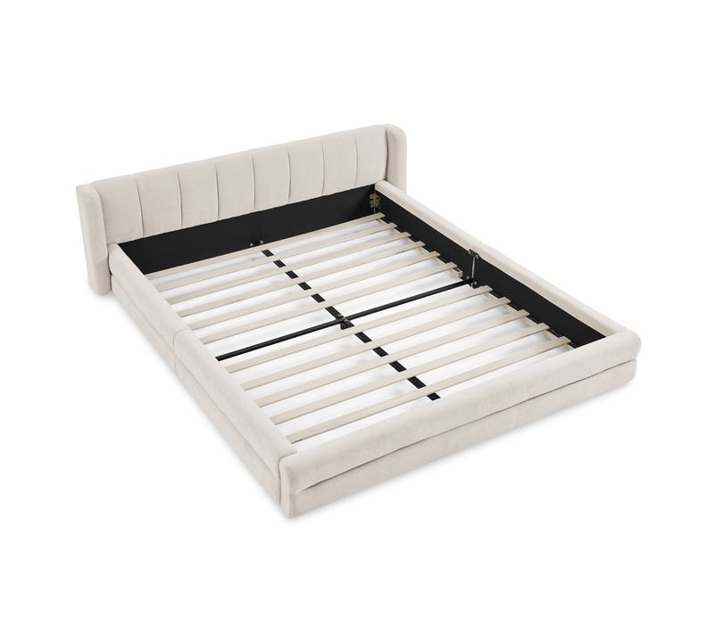 Lit Double Rembourré 140x200 Cm Lit Junior Lit Coffre Sommier à Lattes Tête Lit Style Moderne Beige