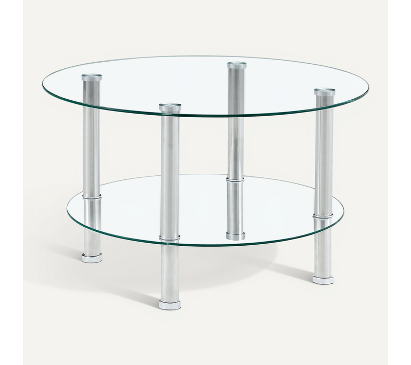 Table Basse Ronde Verre 70x70x42cm Pieds Métal Argenté Canapé-table Salon Moderne Et élégant