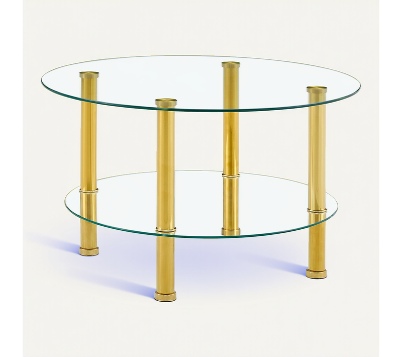 Table Basse Ronde Verre 70x70x42cm Pieds En Métal Doré Canapé-table Salon Style Moderne Et élégant
