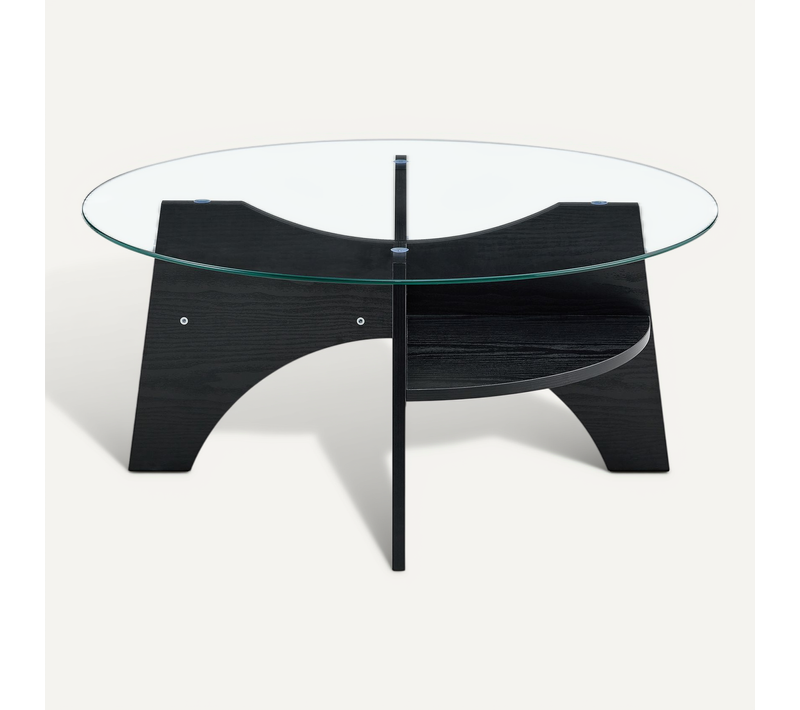 Table Basse Ronde Verre 80x80x36cm Pieds Croisés Canapé-table Moderne Meuble Salon Minimaliste Noir