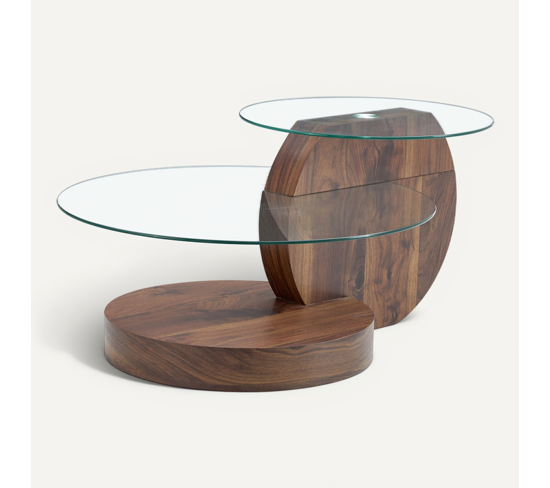 Table Basse Rond Lot De 2 En Verre 70x50x44cm Pieds Croisés Placage Marbre Canapé Table Salon Marron