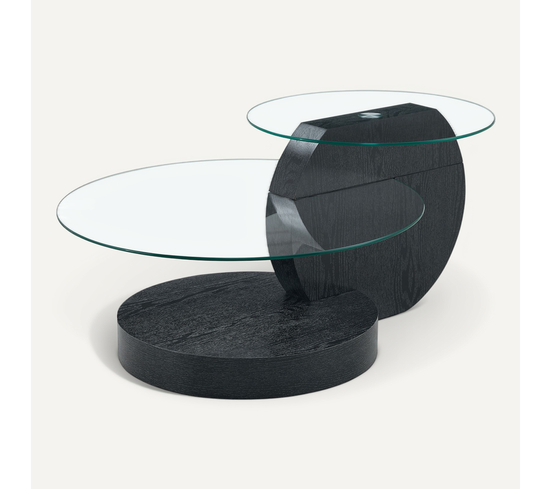 Table Basse Ronde Lot De 2 En Verre 70x50x44cm Pieds Croisés Placage Marbre Canapé Table Salon Noir