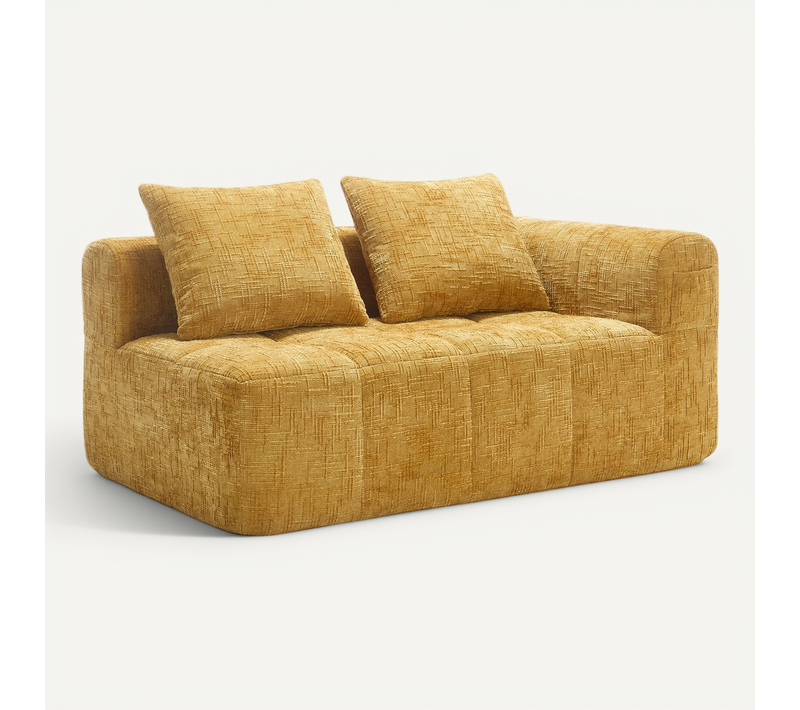 Canapé Compressé 2 Places Tissu En Chenille Jaune Méridienne Avec 2 Coussins