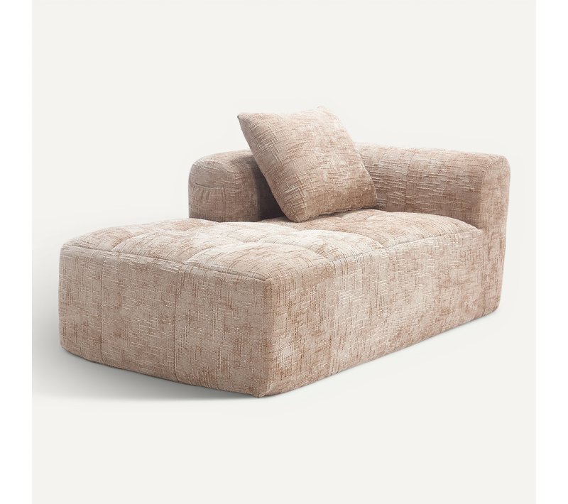 Canapé Compressé 2 Places Tissu En Chenille Méridienne Kaki Avec 1 Coussin