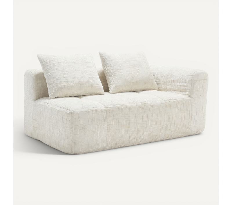Canapé Compressé 2 Places Tissu En Chenille Beige Méridienne Avec 2 Coussins