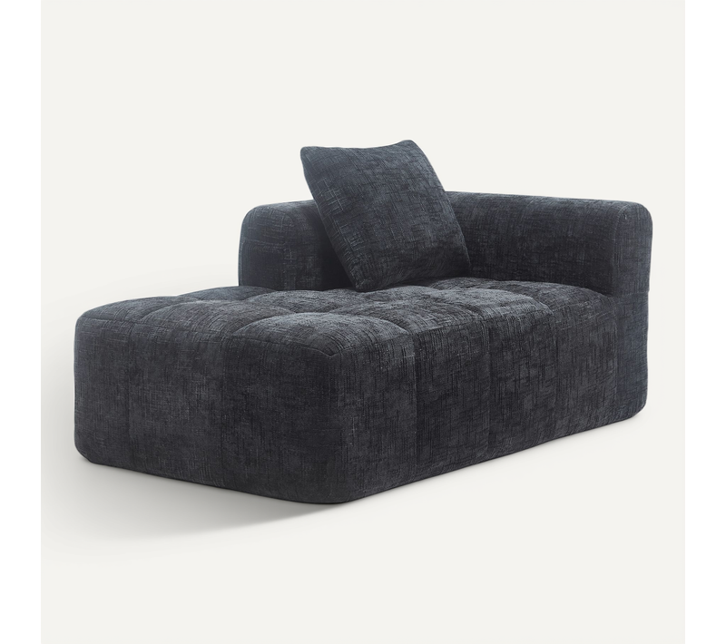 Canapé Compressé 2 Places Tissu En Chenille Méridienne Noir Avec 1 Coussin