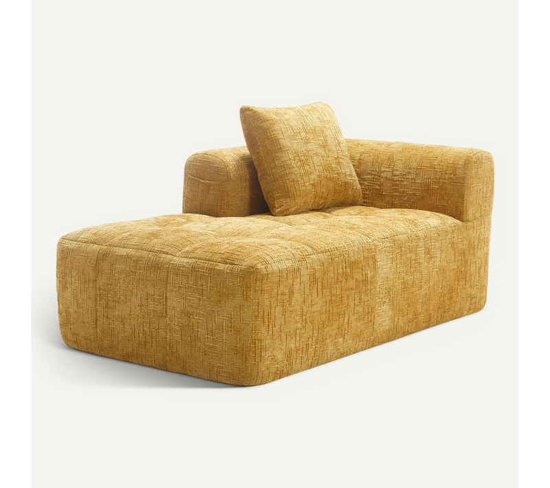 Canapé Compressé 2 Places Tissu En Chenille Méridienne Jaune Avec 1 Coussin