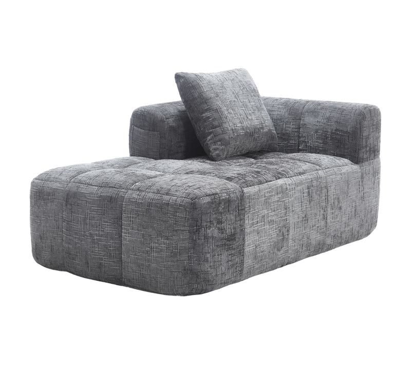 Canapé Compressé 2 Places Tissu En Chenille Méridienne Gris Avec 1 Coussin