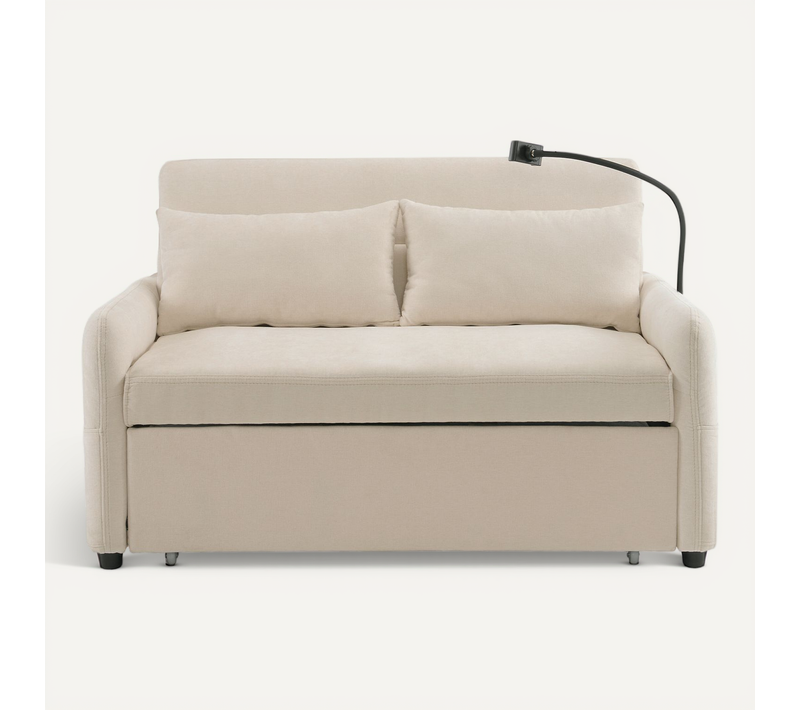 Canapé-lit Convertible 2 Places En Chenille,support Pour Téléphone Portable,beige