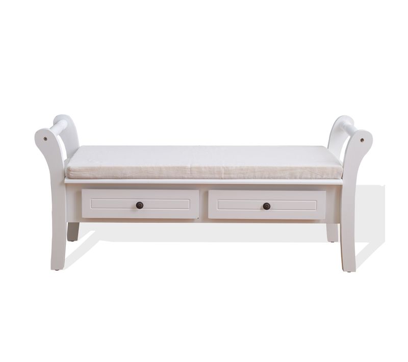 Banc De Jardin Coffre 2 Tiroir Bois Blanc Provençal 47,5x108,5x40