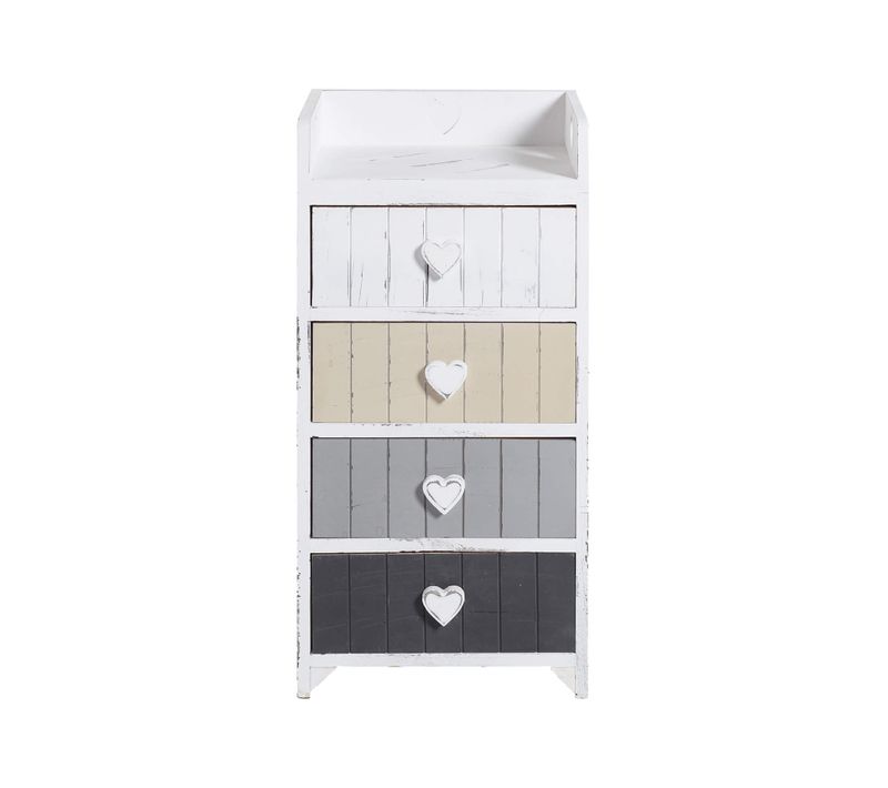 Chiffonnier 4 Tiroirs Bois Gris Blanc Shabby Chic 72x35x27