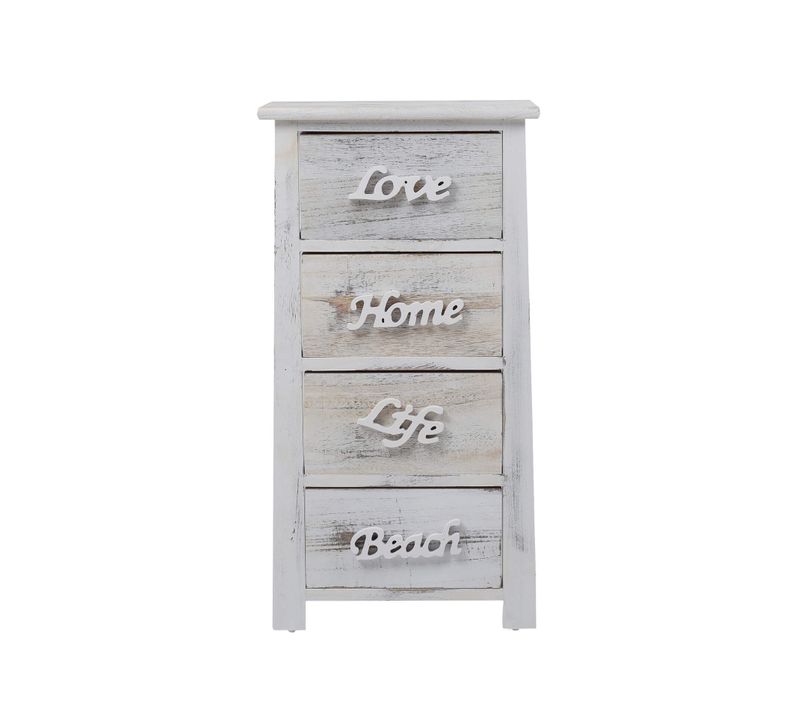 Chiffonnier Meuble 4 Tiroirs Bois Blanc Shabby 73x37x27