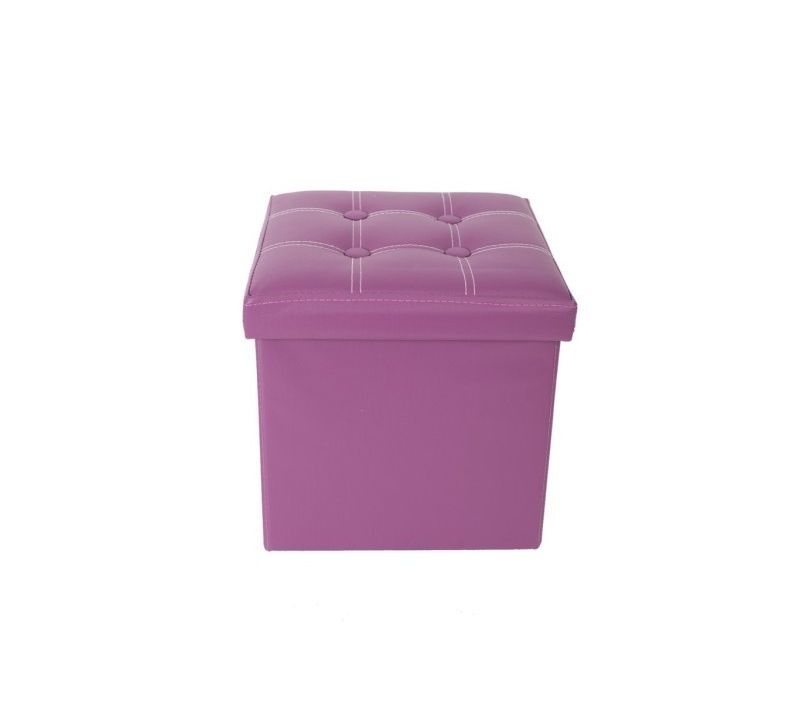 Pouf Boite De Rangement Carre Synthetique Violet Design 30x30x30