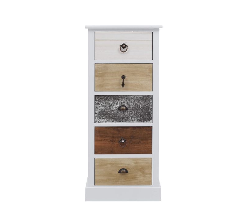 Chiffonnier Chevet 5 Tiroirs Bois Blanc Marron Gris Classique Bain