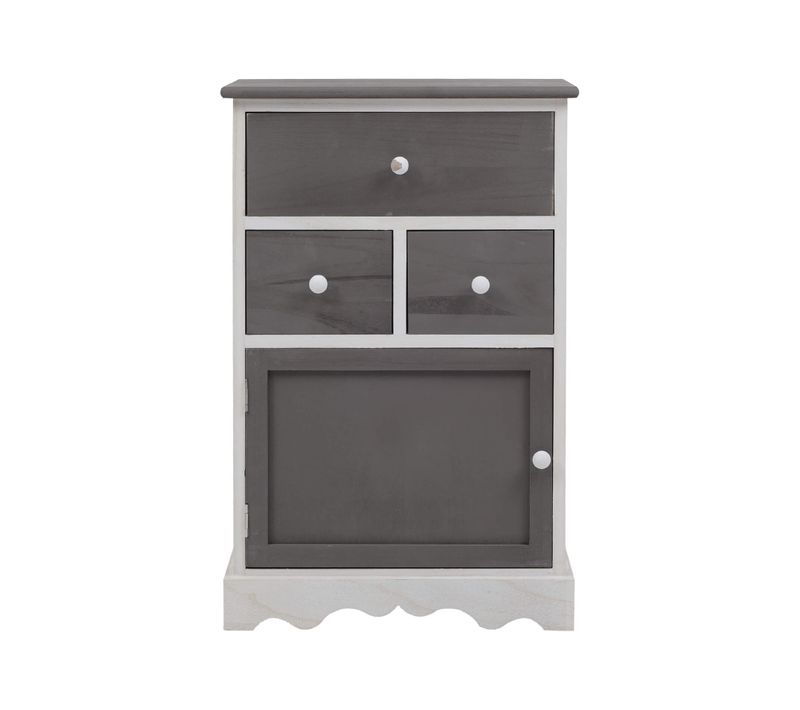Meuble D'appoint Armoire 3 Tiroirs 1 Port Bois Blanc Gris 72x47x30