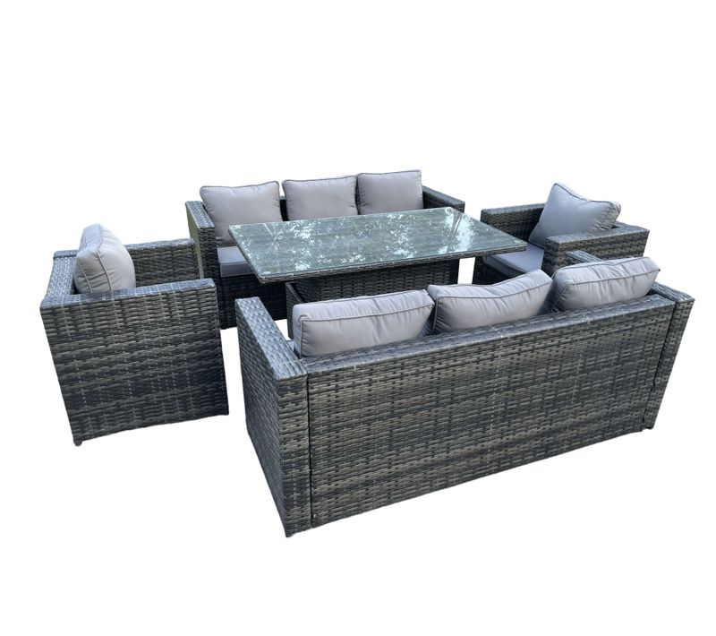 8 Places Salon De Jardin En Rotin Avec Canapé Table à Manger Réglable En Hauteur