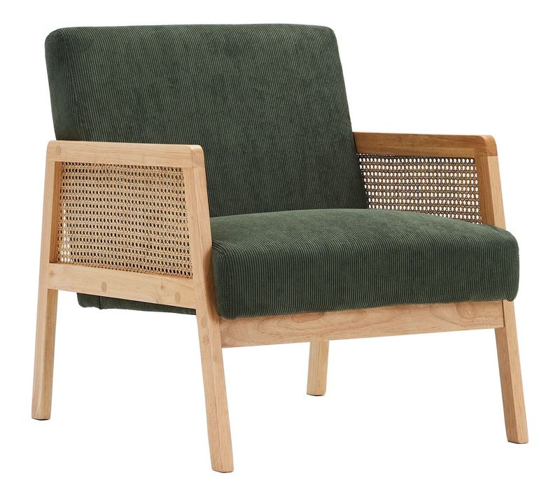 Fauteuil En Cannage Et Velours Côtelé Vert - Mani