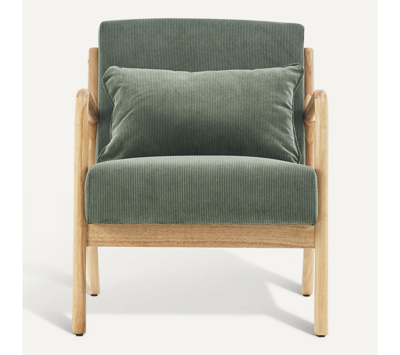 Fauteuil En Bois Et Velours Côtelé Vert - Lanna