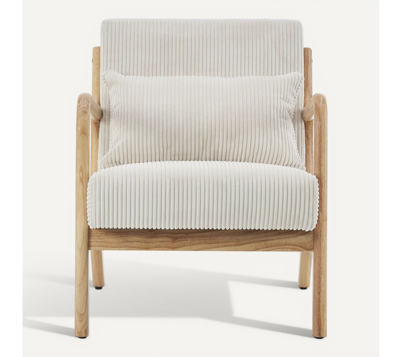Fauteuil En Bois Et Velours Côtelé Beige - Lanna